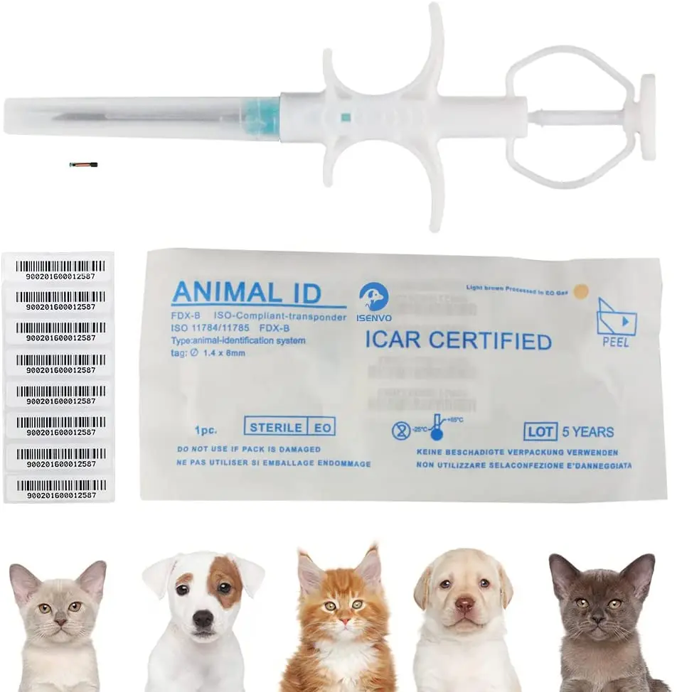 

10Pcs 1.4x8mm, ISENVO Pet ID Microchips RFID Glass Transponder Implant Kit Microchip animal rfid tag ICAR For Pet Dog Cat Fish