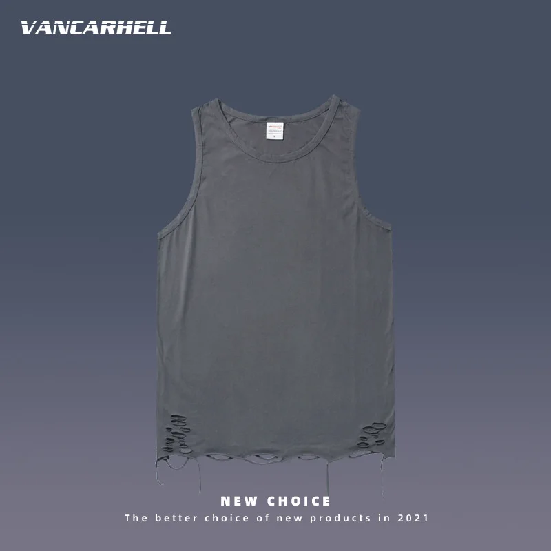 

2021 Summer New Fashion Street Hole Grinding Edge Dark Men's Bottoming Vest T-shirt Men's and Women's Tops Men Clothing