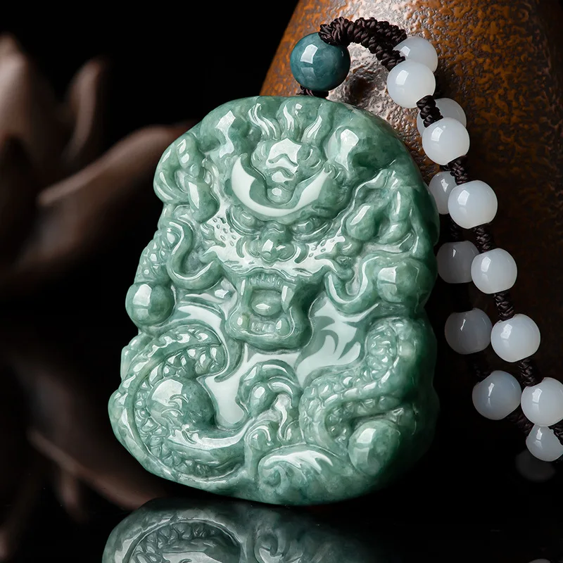

Burmese Jade Dragon Pendant Necklace Real Jadeite Amulets Charm Natural Emerald Charms Jewelry Amulet Pendants Stone Designer
