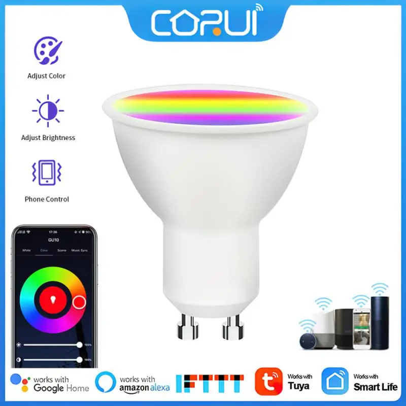 

CORUI Tuya Smart WIFI Light Bulb 7/9W GU10 Lamp RGBCW Dimmable Spotlight Smart Life Remote Control Support Alexa Google Home