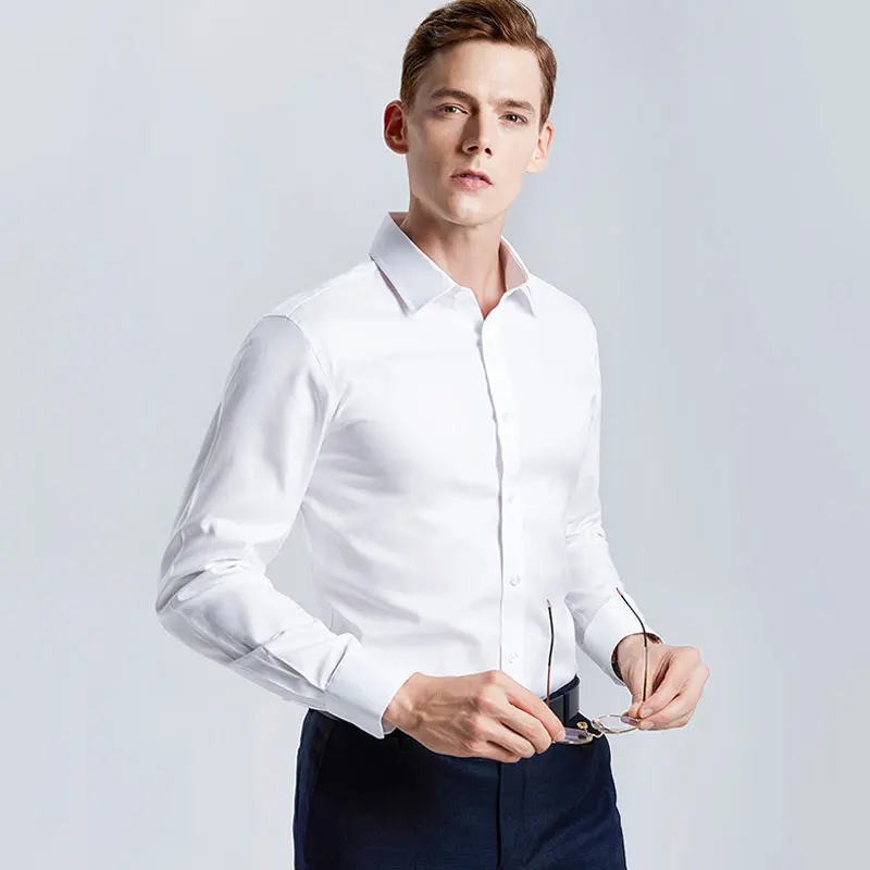 

Men's White Shirt Long-sleeved Non-iron Business Professional Work Collared Clothing Casual Suit Button Tops Plus Size S-5XL