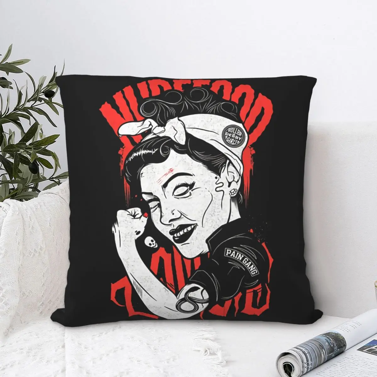 

Pain Gang Rockabilly Kitsch Throw Pillow Case Backpack Hugpillow Case DIY Printed Breathable For Sofa Decor