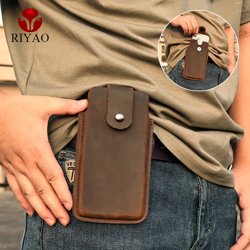 Riyao Custodia Per Cintura Con Fondina Per Telefono Vintage Custodia Per Telefono Verticale In Vera Pelle Custodia Per Telefono Da Uomo Per Iphone Sam