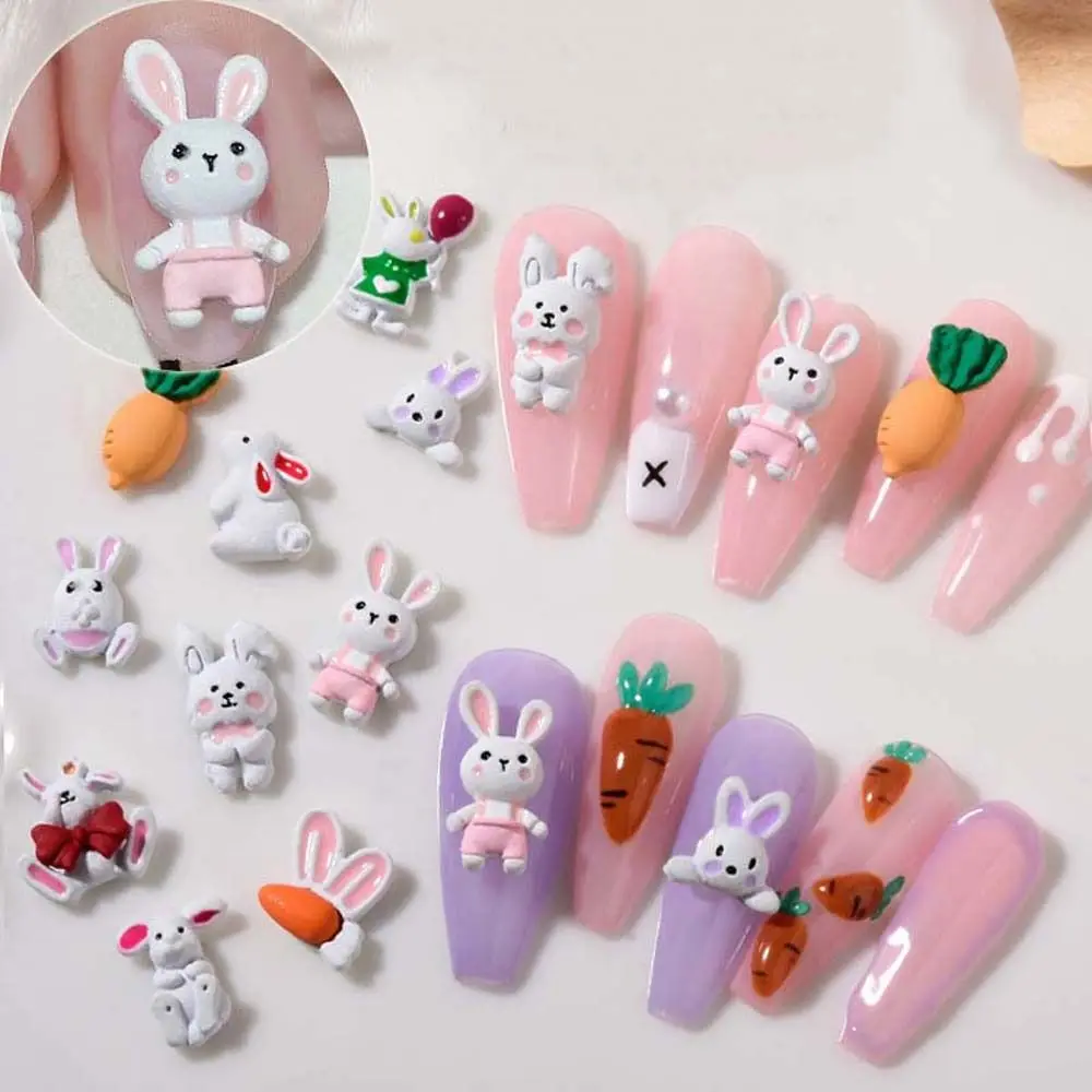 

Cartoon Resin Rabbits Nail Art Decorations Jewelry Color Spray Paint Alloy Rabbit Radish Rhinestone Fashion Manicure Accessories