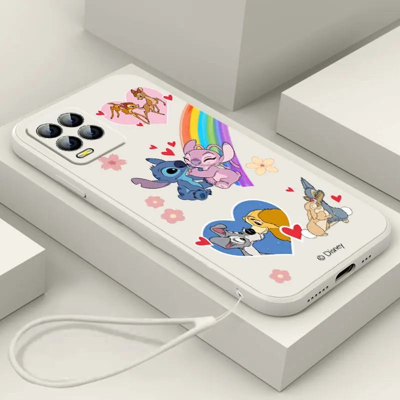 

Cute Anime Stitch LOVE Phone Case For OPPO Realme C2 C11 5 5i 6 6i 6S 7 7i 8 8i 9 9i Pro Liquid Rope Funda Cover Soft Back Capa