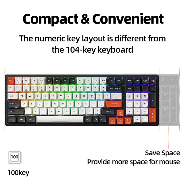 Machenike K600G Mechanical Keyboard 100 Keys Wireless RGB Backlit GATERON Hot-Swap Switch Bluetooth Gaming Keyboard for Mac PC 5