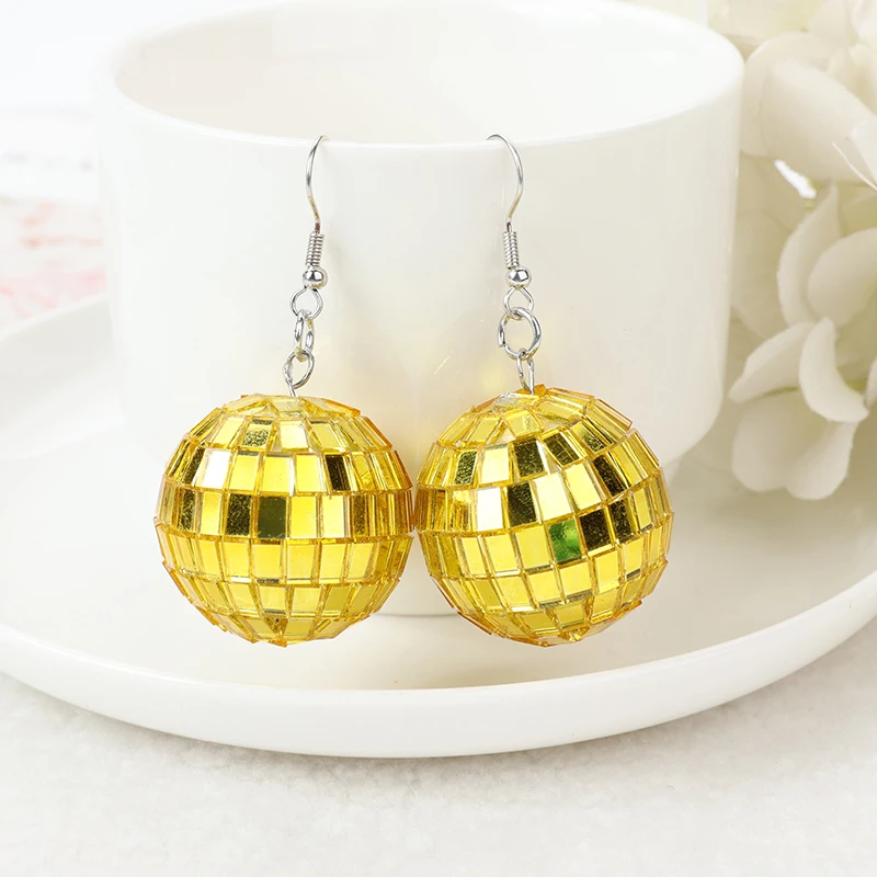1Pair Fishon Dangle Earrings 3D Light Reflective Rotating Disco Ball For Women Birthday Part Gift images - 6
