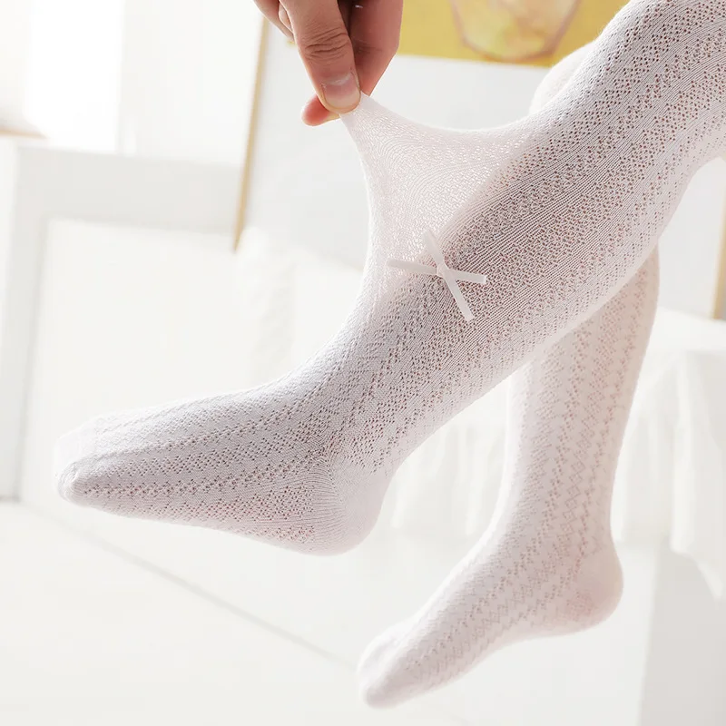 

Girls Pantyhose Summer Mesh Thin Cotton Baby Leggings Children's Bow Baby Bottoming Socks Baby Solid Color 0-6 Years Pantyhose