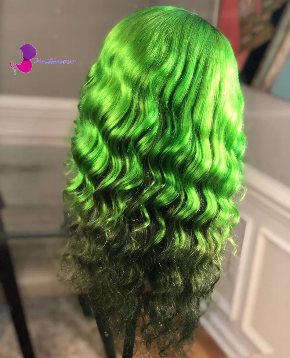 Зеленые парики Омбре для женщин плотность 150% вьющиеся из человеческих волос