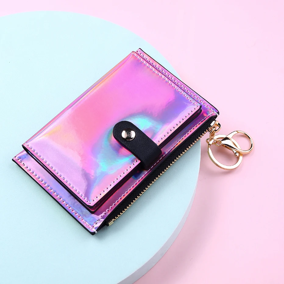 2023 New Fashion Transparent Wallet Women Short PVC Clear Korean Holographic Card Holder Female Cute Purse Coin Bags