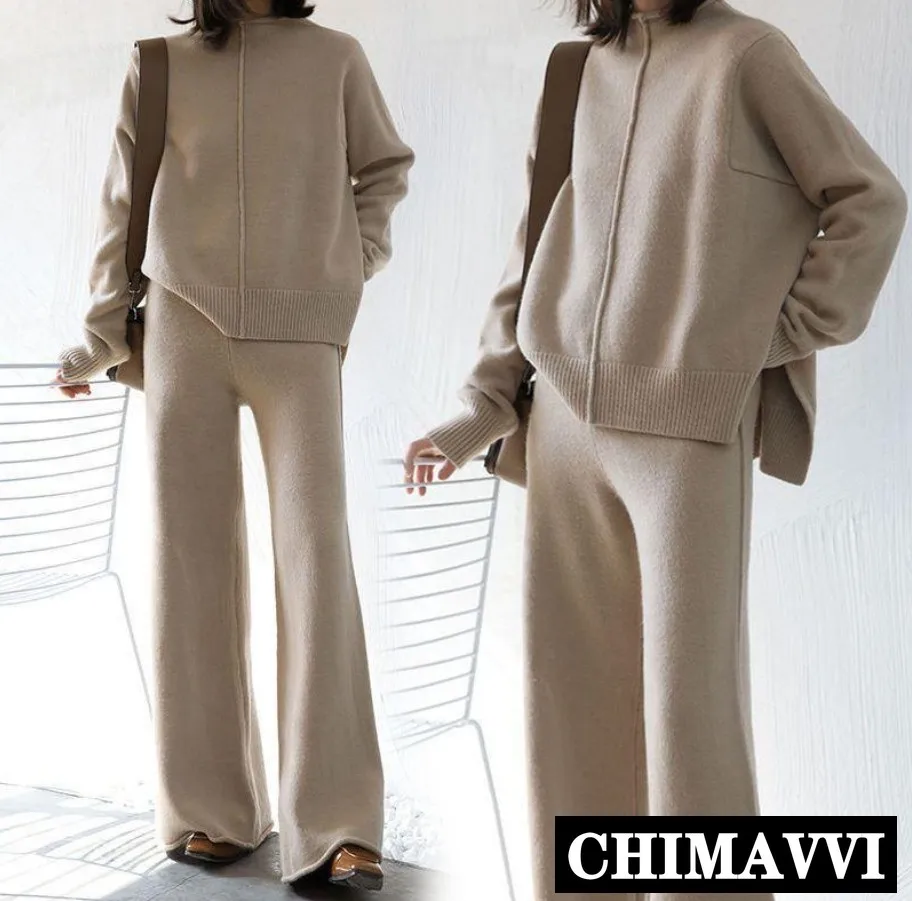 

Winter Tracksuit 2 Piece Pant Set for Women Knitted Long Sleeve Loose Sweater Knit Two Piece Set Top and Pant Women Suit Clothes