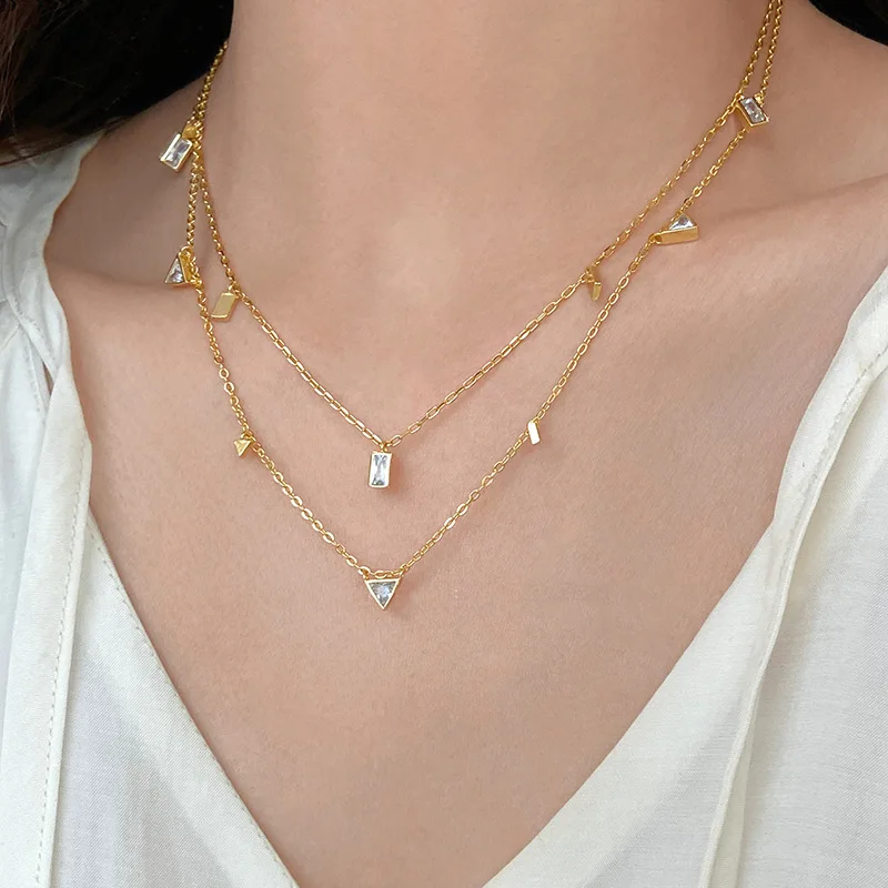 

MODOMA Aesthetic Design Sense Triangle Pendants Luxury Gold Color Necklace For Women Fashion Clavicle Chain Simple Jewelry Women