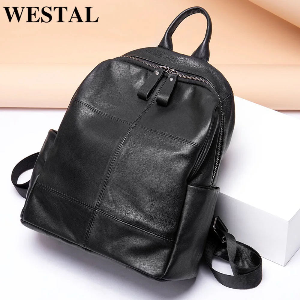 

WAL 100% Leather Laptop Backpacks Schoolbag Anti-theft Backpack Waterproof Bags for Women Mochila Outdoor Travel Bags 6530