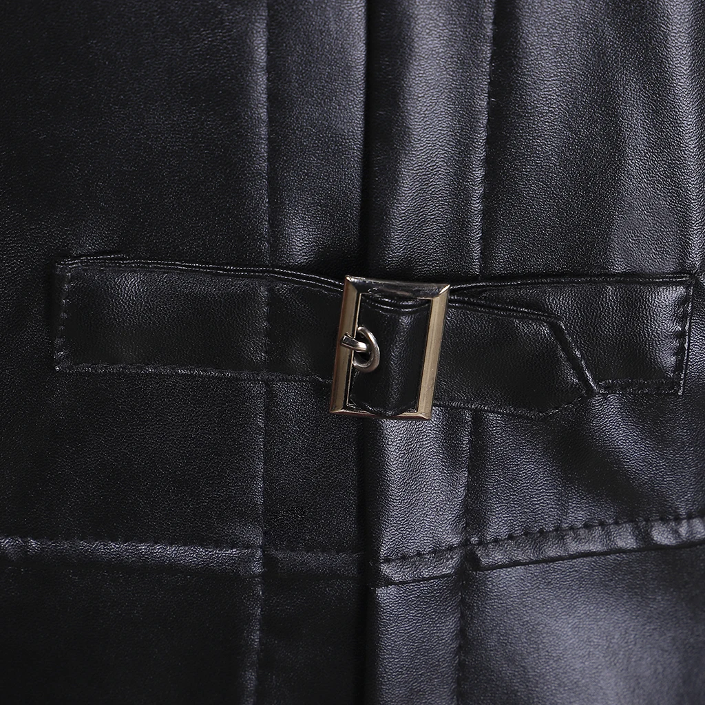 Популярная мужская однотонная плотная черная длинная кожаная куртка с лацканами