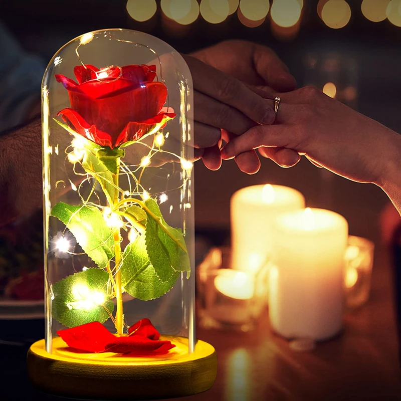 Valentines Day Gift LED Rose Eternal Foil Flower With Fairy String Light In Glass Cover For Valentines Day Gift Birthday Gift images - 6