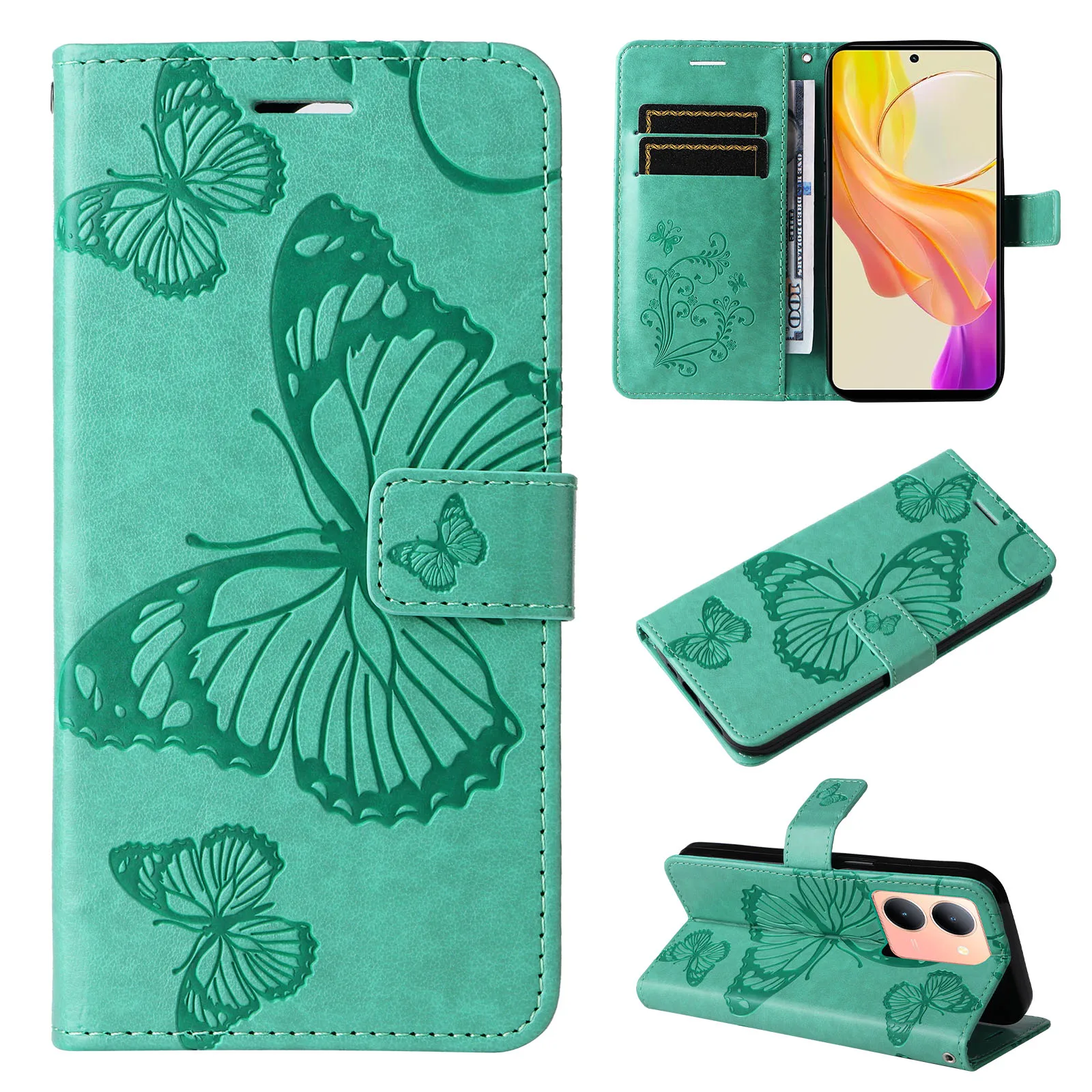Флип-чехол для Vivo Y93 Y91 Y95 Y53, чехол-бумажник из искусственной кожи с 3D изображением бабочки и отпечатков пальцев для VIVO Y83, Y85, Y67, Y66, V9, Y15, Y17