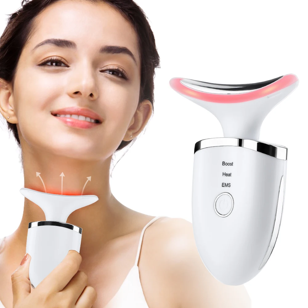 

Electric Neck Beauty Massager EMS Color Light Neck Beauty Device Face Neck Massage Heating Introducer Lifting Skin Rechargable