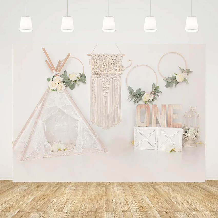 

Mehofond Wild One Photography Backdrop Girl Baby 1st Birthday Newborn Portrait Tent Floral Wreath Background Studio Photo Props
