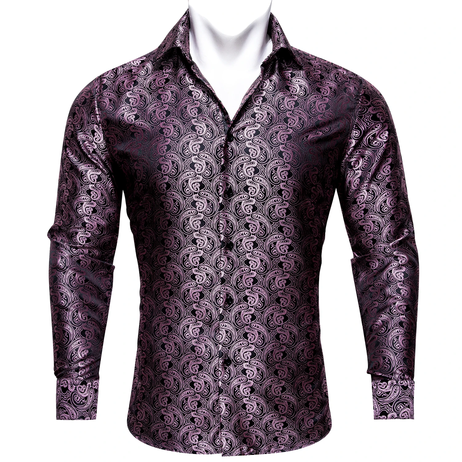 

Business Classic Silk Shirts for Men Brown Paisley Lapel Woven Embroidered Long Sleeve Formal Fit Wedding Barry.Wang CY-0410