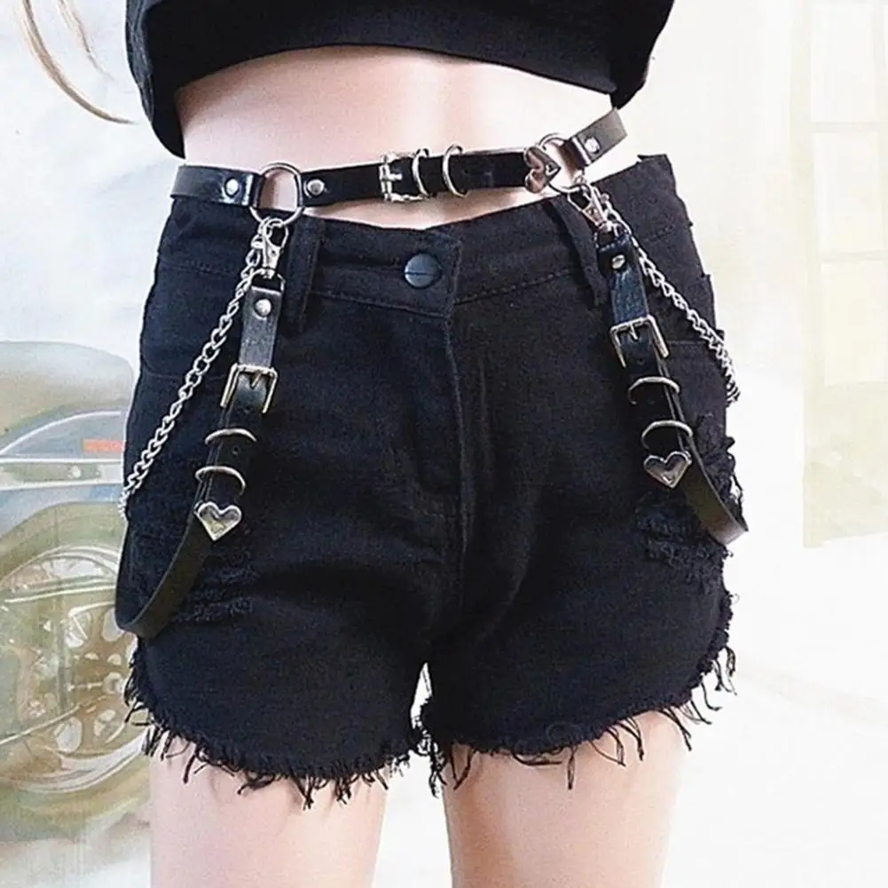 

Women Punk Belt Fashionable Belt with Metal Hook Buckle Tassel Chain Dark Lolita Teenage Punk Waistband Accessory Dark Lolita