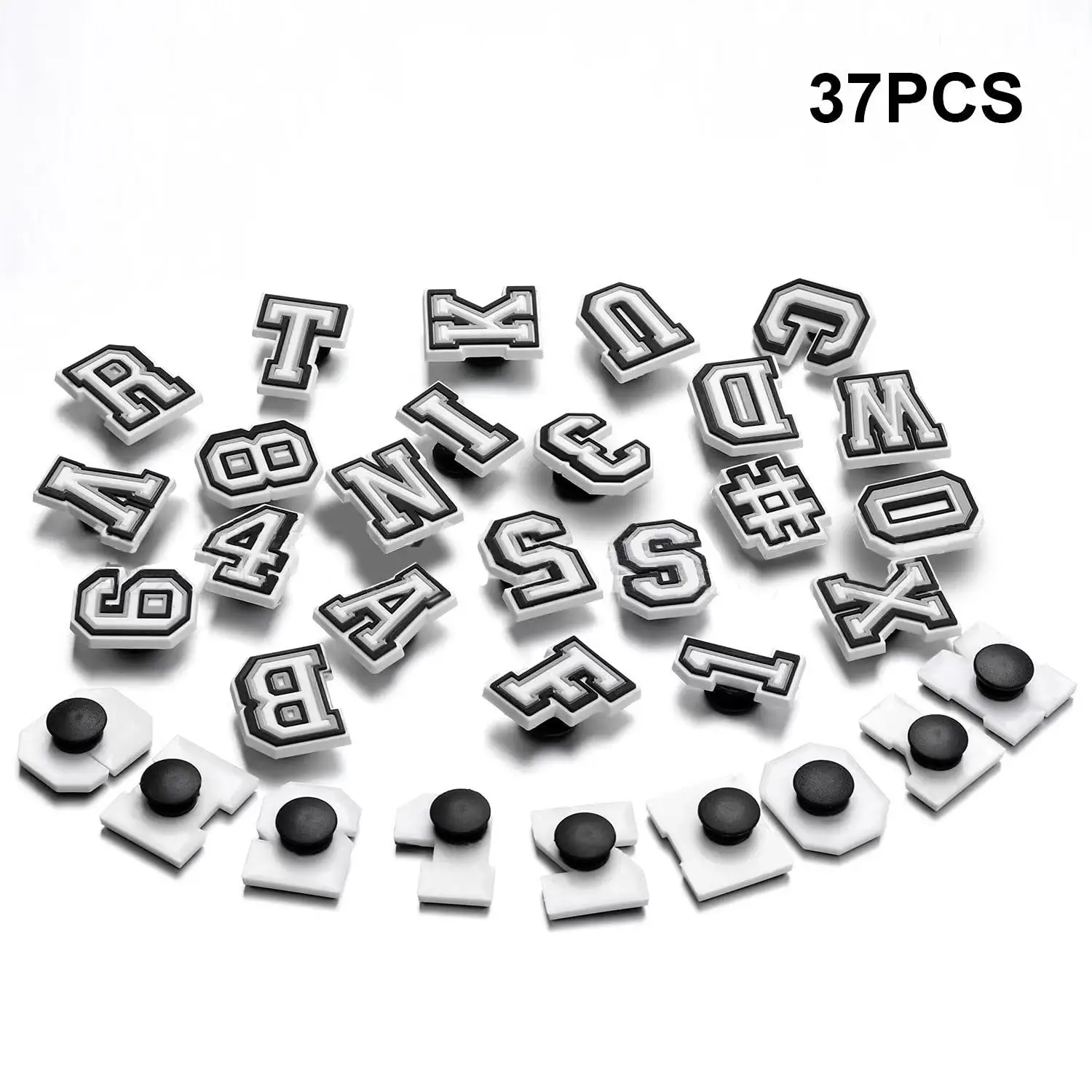 36-76 Pcs Letter Black White PVC Shoes Accessories For Croc Jibz Shoe DIY Decoration Kids Birthday Gift