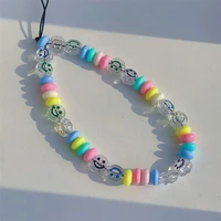 creative personality colored beads transparent smiley mobile phone chain female resin beads mobile phone chain gifts jewelry