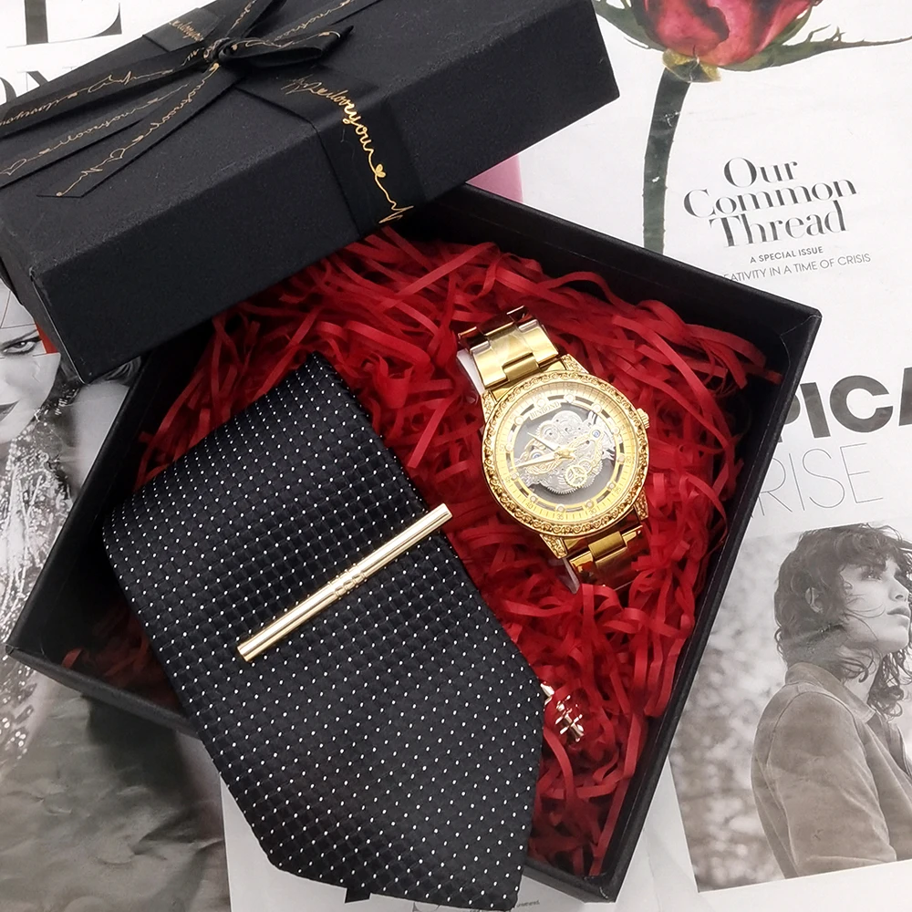 3 шт. мужские кварцевые наручные часы с запонками зажимами для галстука и