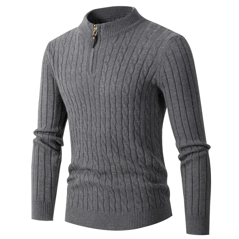 

Мужские пуловеры сезона осень-зима 2023, вязаный свитер в стиле Харадзюку, модная водолазка на молнии, Повседневная однотонная трикотажная одежда, свитеры, мужская одежда