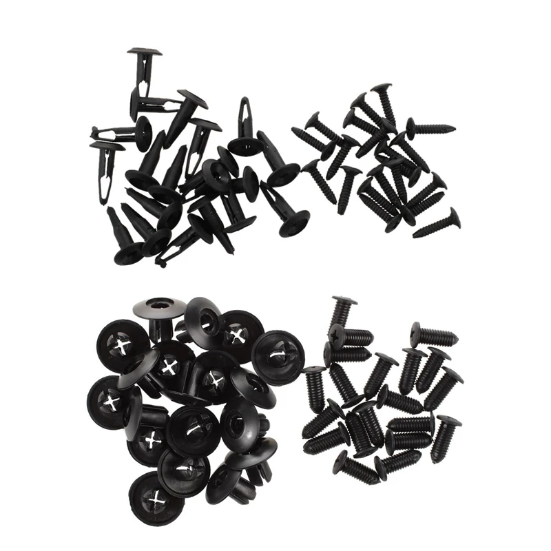 

40 Pcs Hole Push In Expanding Screw Panel Clips Plastic Rivet Black 8Mm & 6Mm