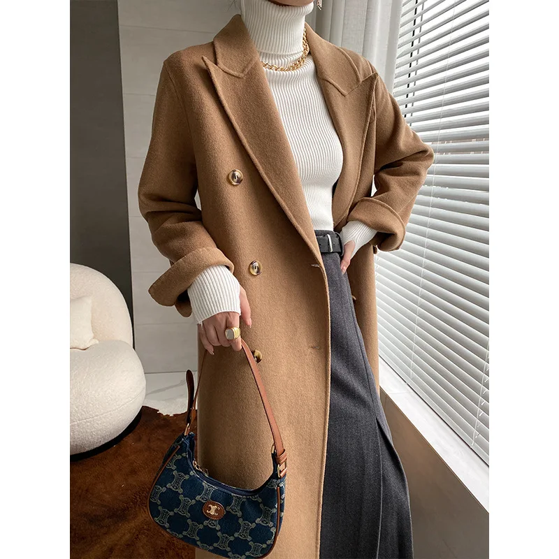 Gas field lapel collar shoulder double-sided wool coat in long autumn and winter