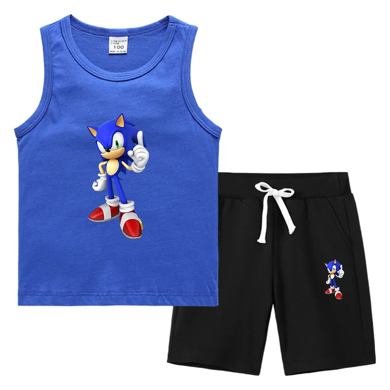 Sonic The Hedgehog Children Clothes Set for Baby Girls Lace Half Sleeves Summer T-Shirt Suit Kid Super Sonic Sets New Clothing