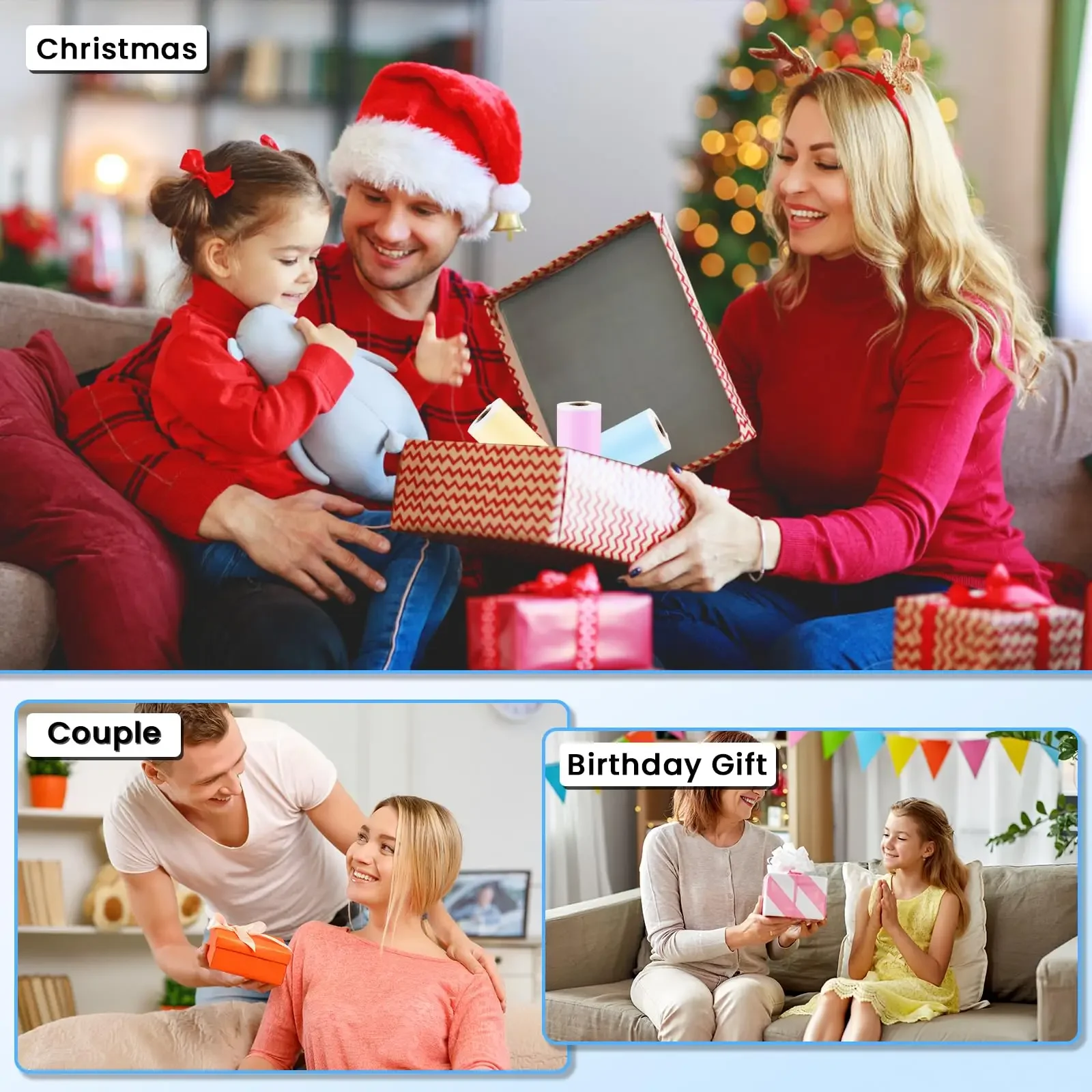 57mm Self-Adhesive Thermal Sticker Instant Print Kids Camera Printing Paper For peripage Christmas Birthday Gift Creativity