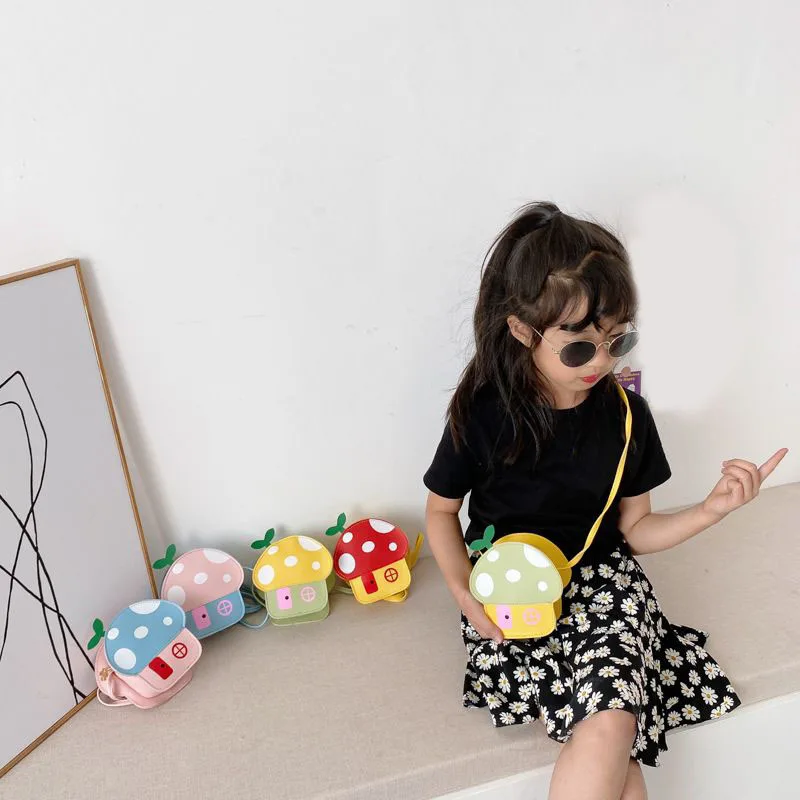 

Сумка кросс-боди из ПУ кожи для девочек, милая миниатюрная сумочка через плечо с изображением домика в форме гриба, Детский кошелек для мелочи