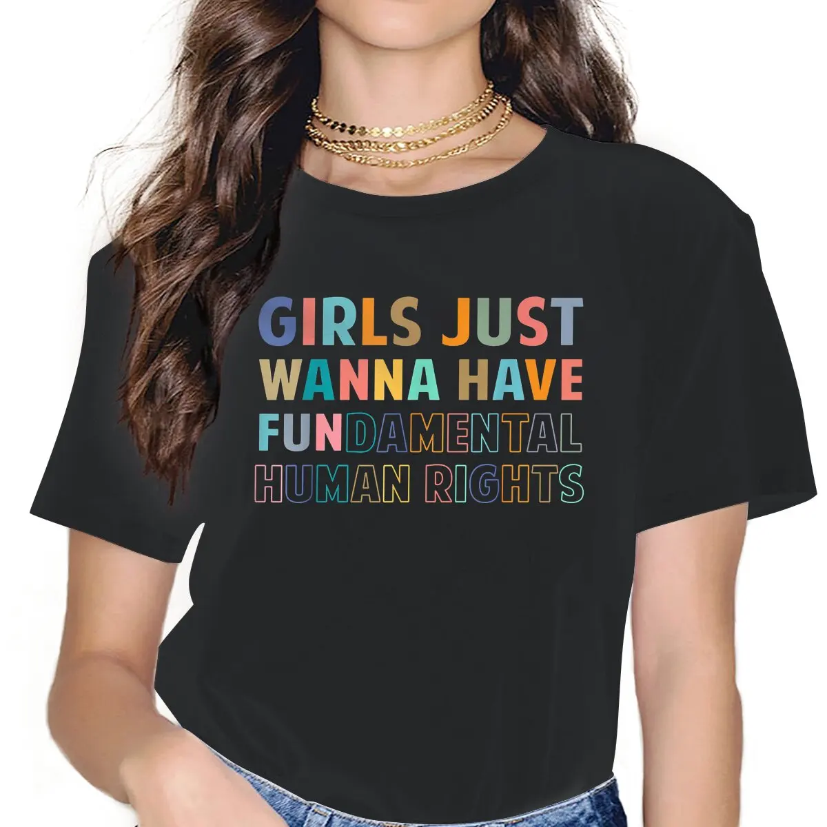 

Girls Just Want to Have Fundamental Human Rights Feminist Women Shirts Abortion Rights Oversized Korean StyleT-shirt Female Top
