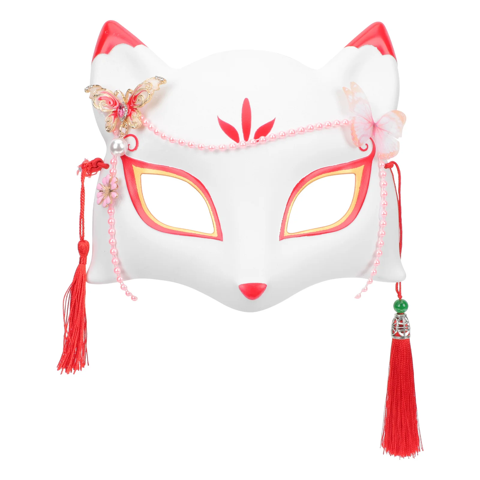 

Японская Маска лисы с ручной росписью, полумаска Кабуки китсуне, аниме косплей, Хэллоуин, искусственный маскарадный костюм, реквизит