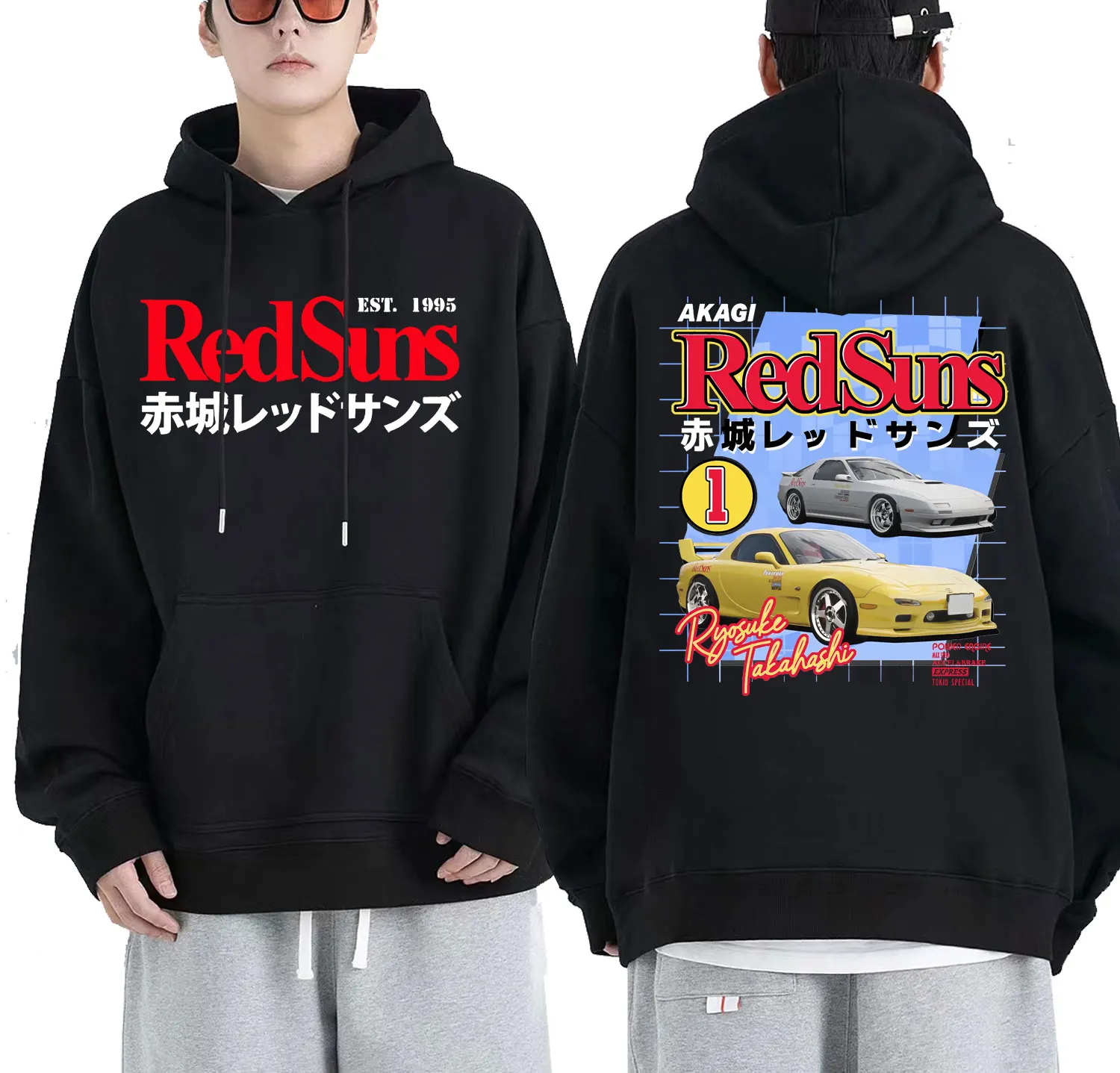 

Anime Initial D Drift Akagi RedSuns AE86 Print Hoodie Vintage Men Sweatshirt Takumi Fujiwara R34 Skyline GTR JDM Racing Hoodies