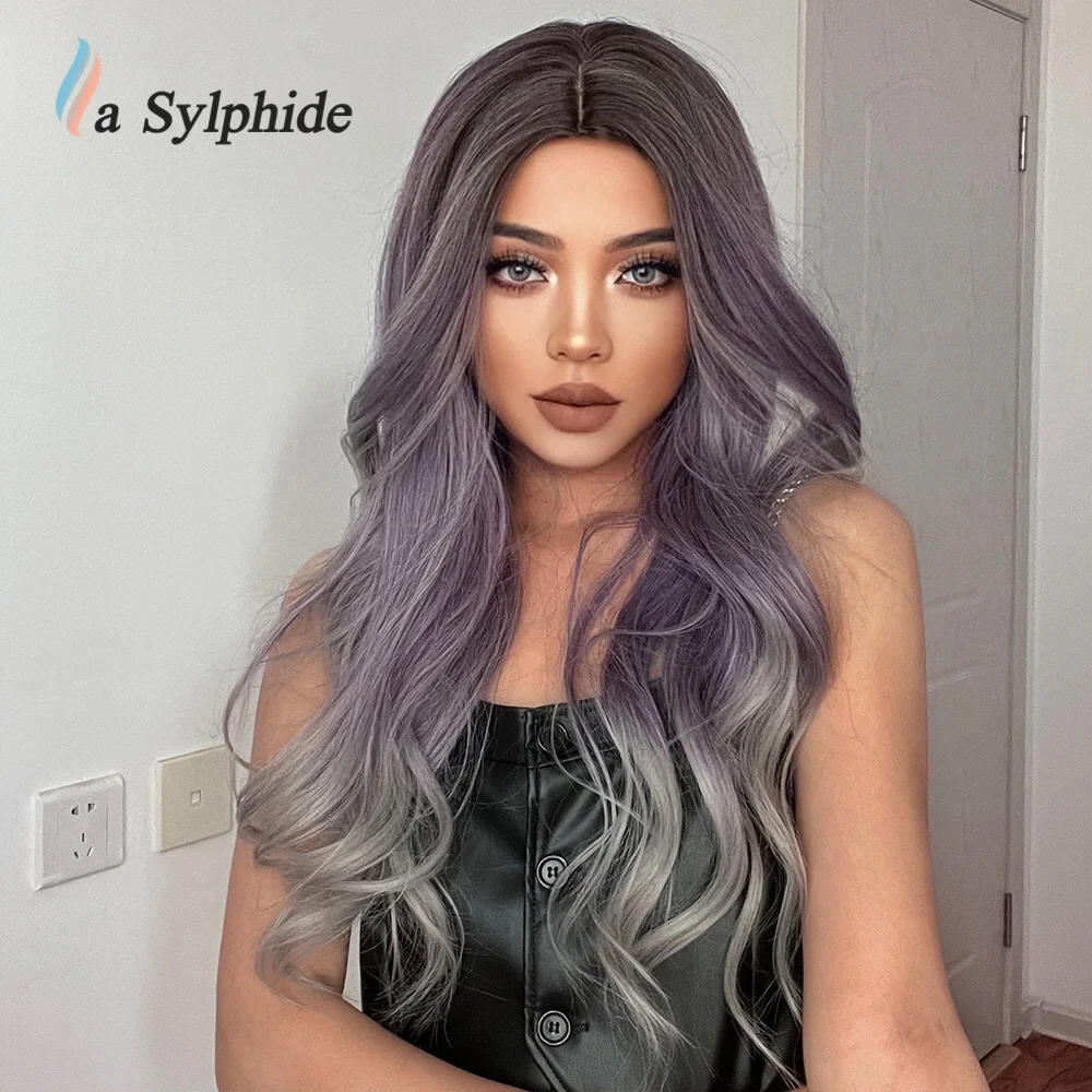 Длинные волнистые синтетические парики La silphide с эффектом омбре фиолетового до
