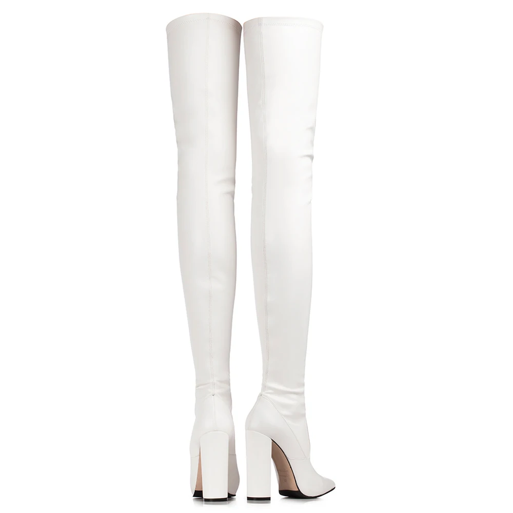 Sexy Block High Heels Thigh High Boots Women Shoes 2022 Autumn Winter Black Pu Leather Pointed Toe Large Size Women's Long Boots