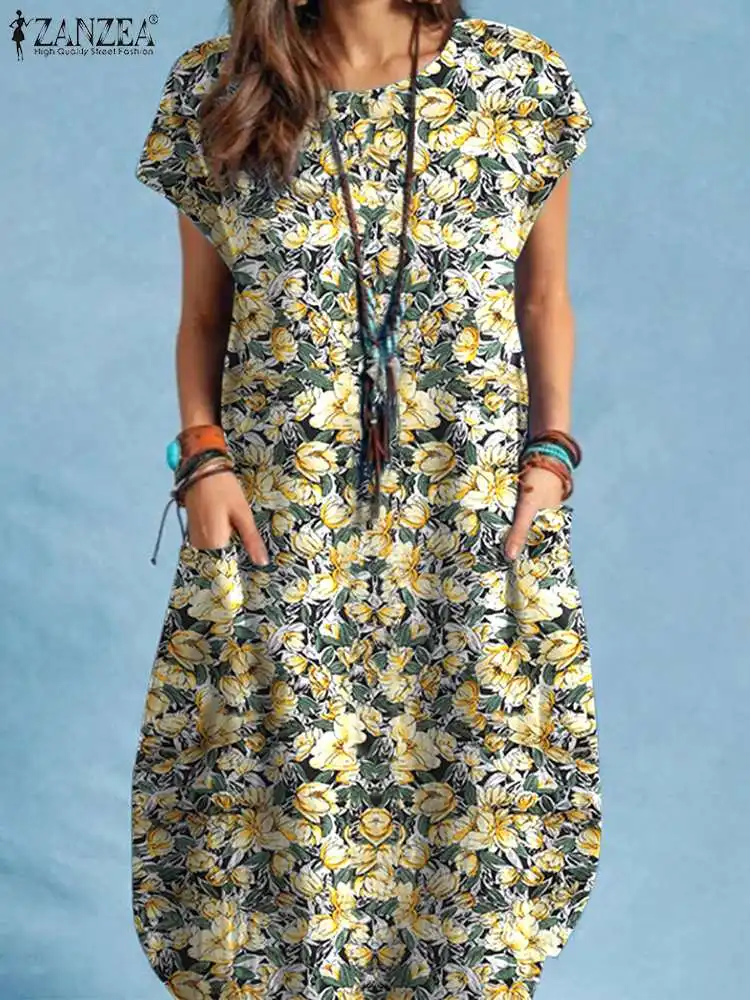

Платье ZANZEA женское пляжное с принтом, свободный винтажный сарафан в богемном стиле, до колена, лето 2022