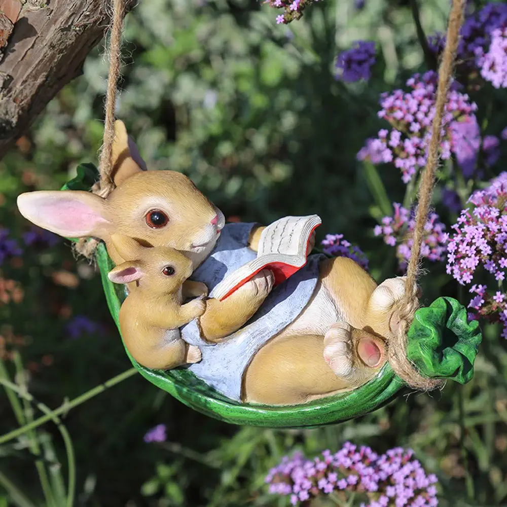Home Backyard Sculptures Garden Landscape Ornament Swing Rabbit Rabbit Statue Household Ornament Garden Decoration
