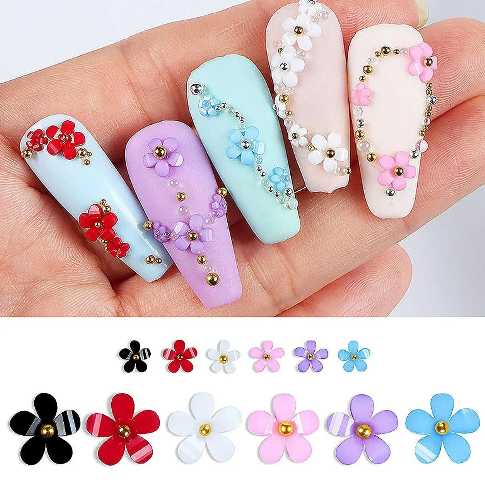 

Nail Art Five Petal Flower Cute Mini Three-dimensional Flower Nail Small Acrylic Art White Flower Art Tool Decoration Nail Y8I9