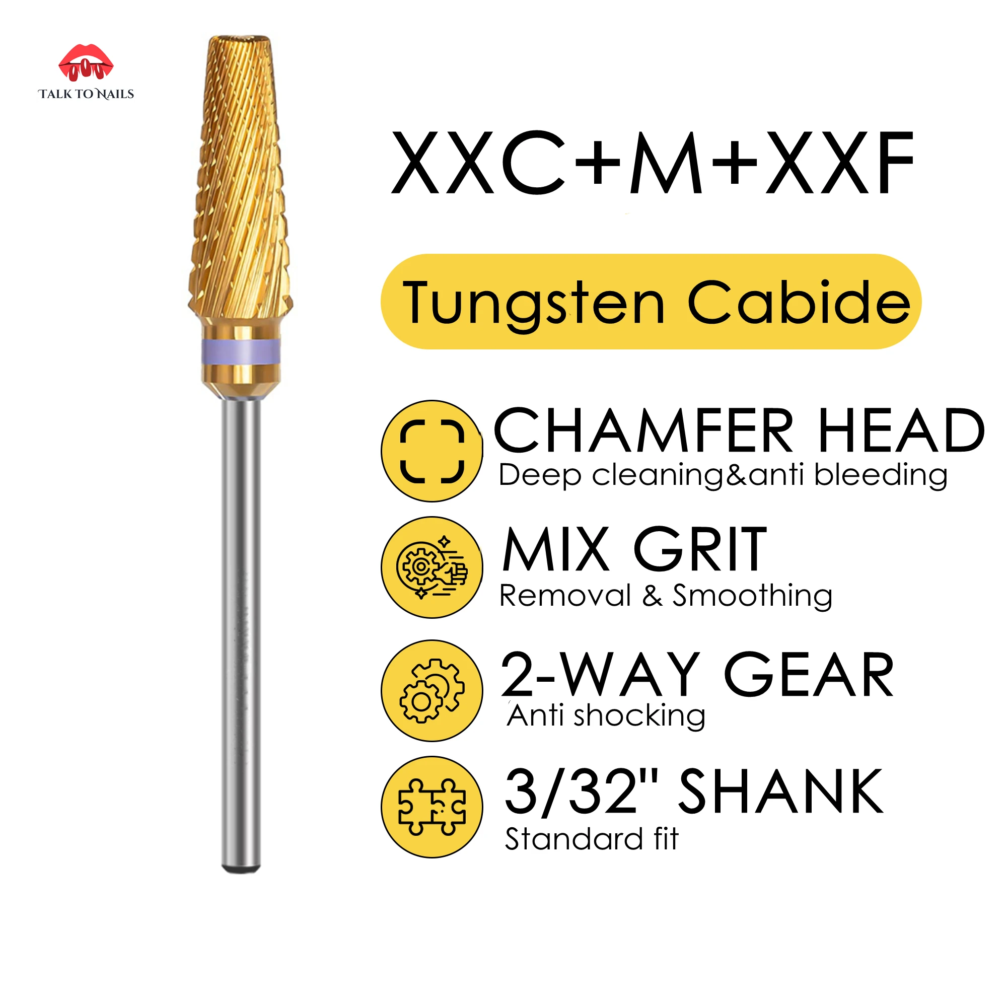 Upgrade 5 In 1 Nail Drill Bits, 3/32'' Carbide Tungsten Multi-function Mixed Grit Suitable for Manicure Cuticle Gel Polishing