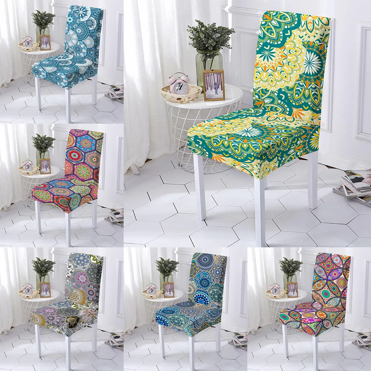 

2022 Printing Chair Cover Geometric Chair Cover Elastic Modern Removable Anti-dirty Kitchen Seat Case Stretch Chair Slipcovers