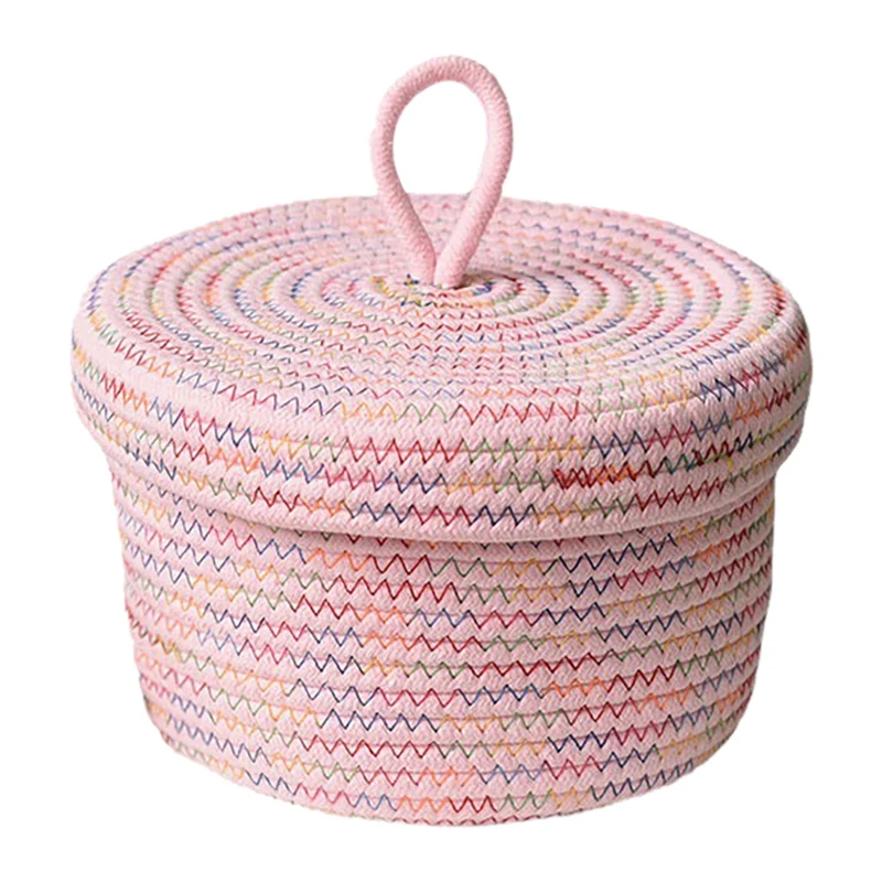Розовая корзина для хранения с крышкой корзины из хлопкового шнура декоративные