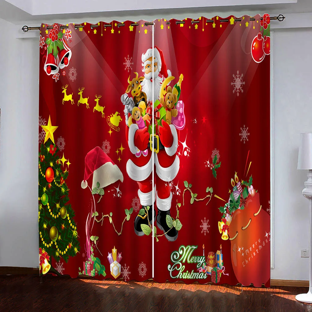 2 piece set of Red Christmas Outfit Santa Curtain - Digital print Polyester perfect for living room kitchen bedroom