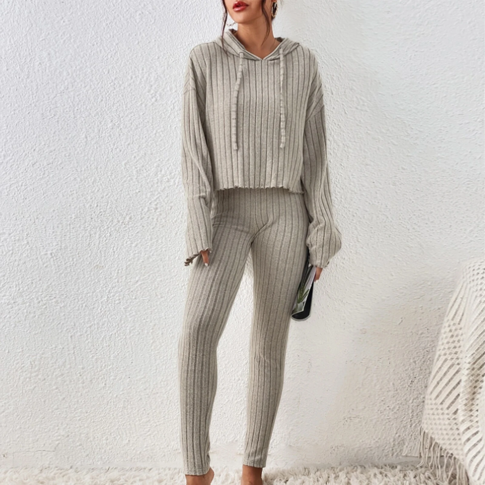 

Женский костюм для отдыха из 2 предметов, простая рубашка с длинным рукавом и брюки, повседневный свободный комплект из плиссированной рубашки и брюк, домашняя одежда