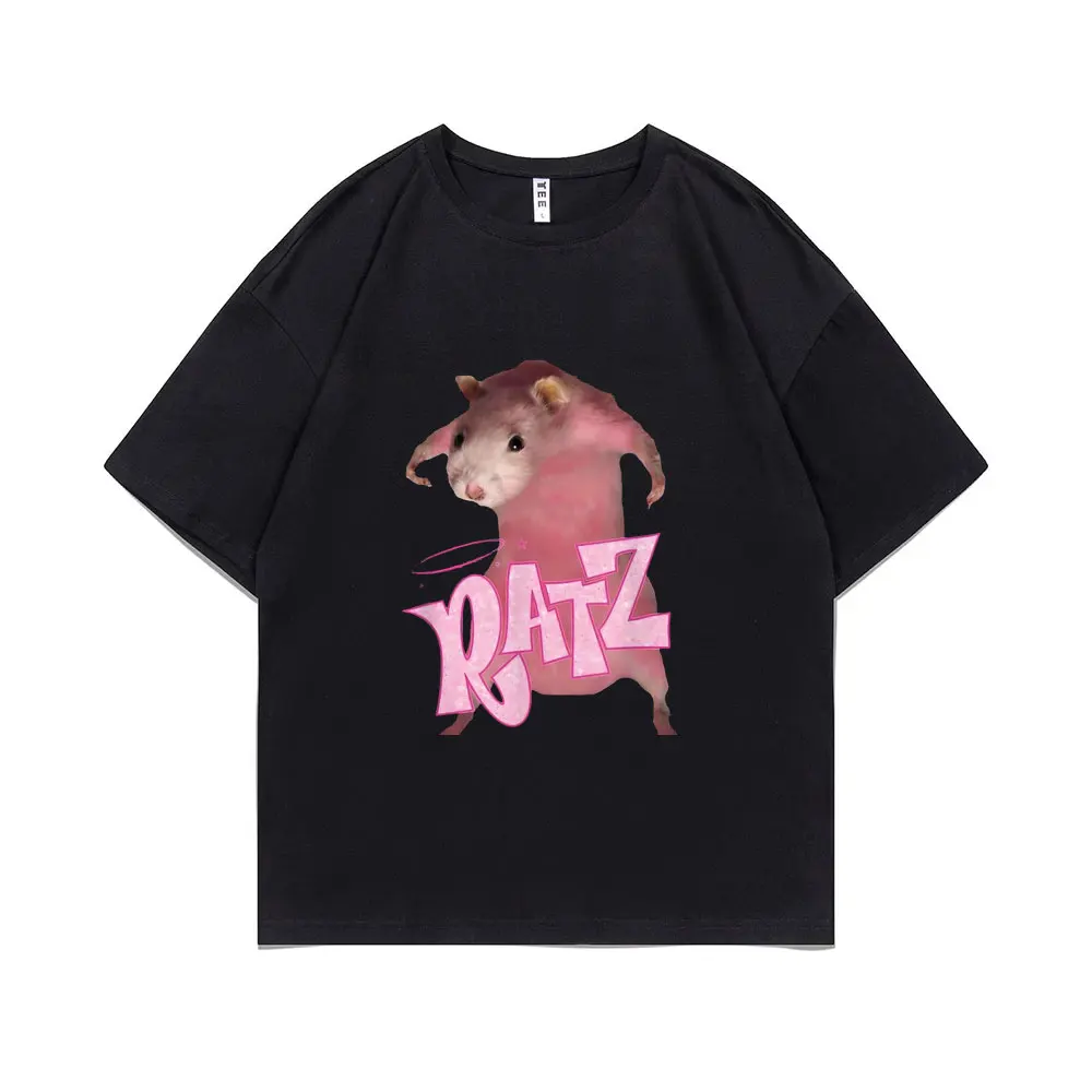 

Funny Ratz Pink Meme Graphic Print T-shirt Men Women Casual Pure Cotton Tshirt Summer Unisex Kawaii Cute Mouse Pattern T Shirts