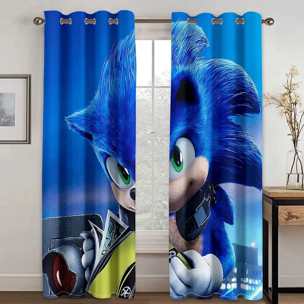 

Cartoon Blue Hedgehog Animal Free Shipping Window Curtains For Living Room Kids Bedroom Bathroom Kicthen Door Home Decor2Pcs