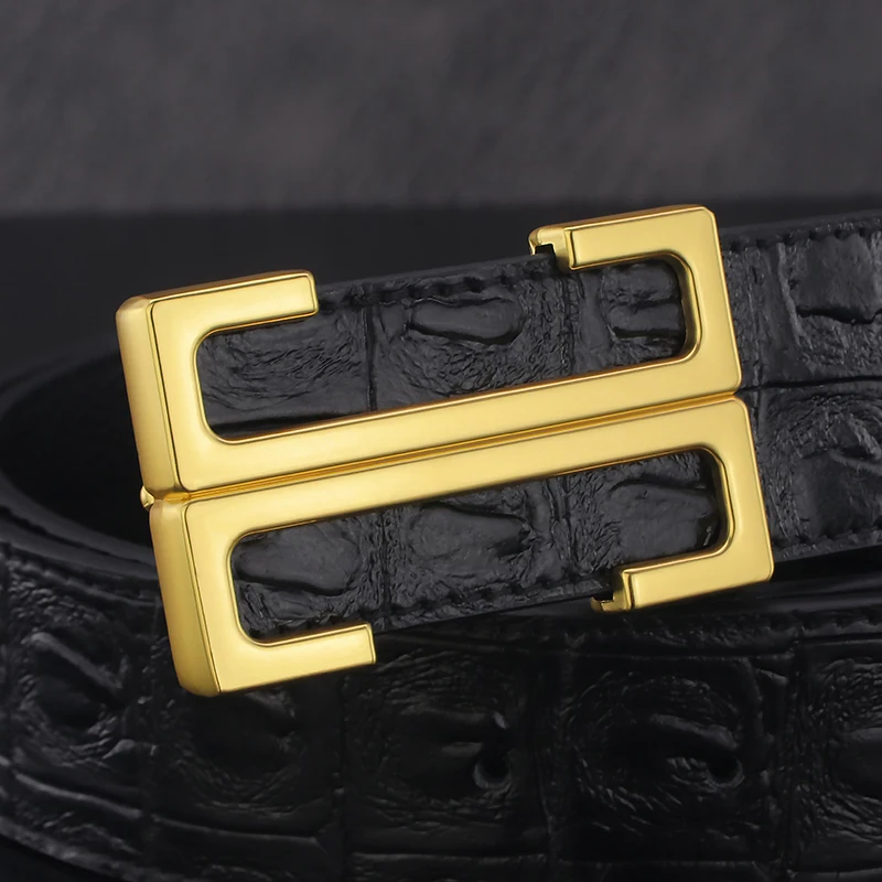 Fashion wide belt black slider 3.8cm luxury brand leather yellow men's belt casual designer cinto masculino high quality