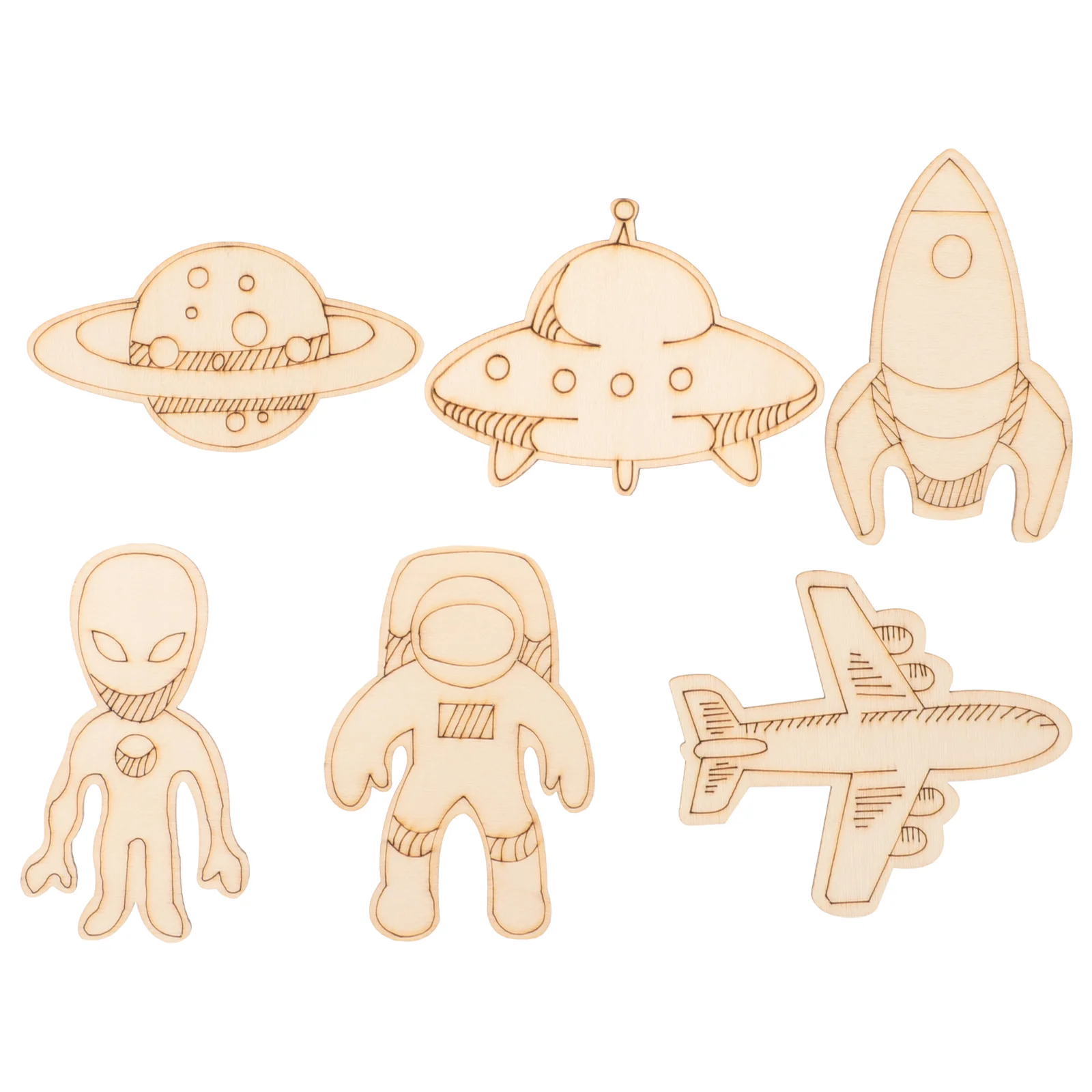 

32 Pcs DIY Crafts Wood Chips Outer Space Wooden Cutouts Unfinished Moon Shape Blank Astronaut Embellishment